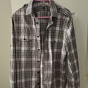 Express Modern Fit Purple & Black Plaid Button Down Shirt